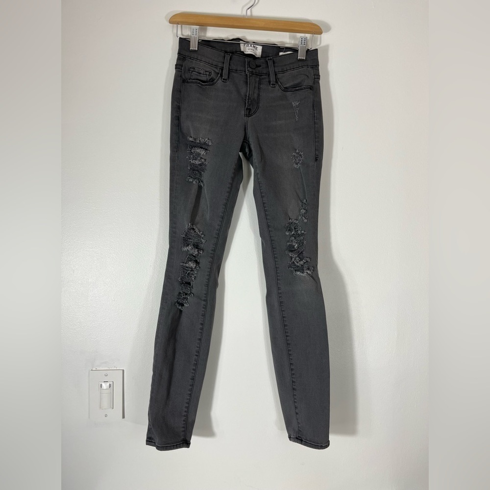 FRAME Denim Le Skinny Jeans Distressed Womens Waist Size 25 Made in USA Gray